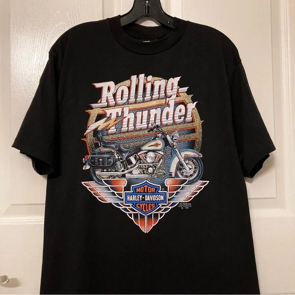 Vintage 90s Harley Davidson 3D Emblem Rolling Thunder Single 